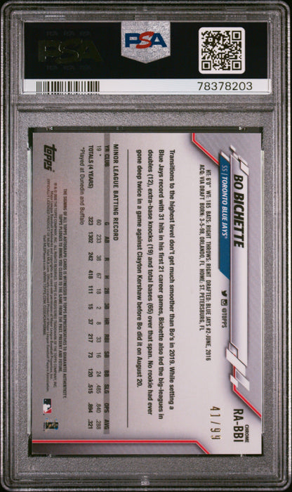 2020 Topps Chrome Bo Bichette Green Refractor Auto 41/99 PSA 9 RC