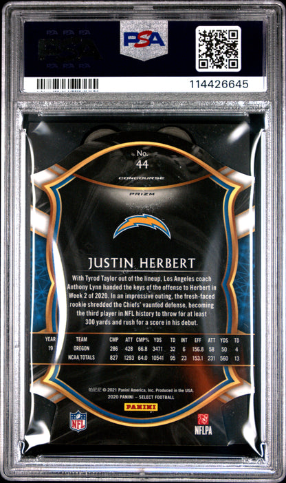 2020 Select Justin Herbert Light Blue Die Cut Rookie PSA 10