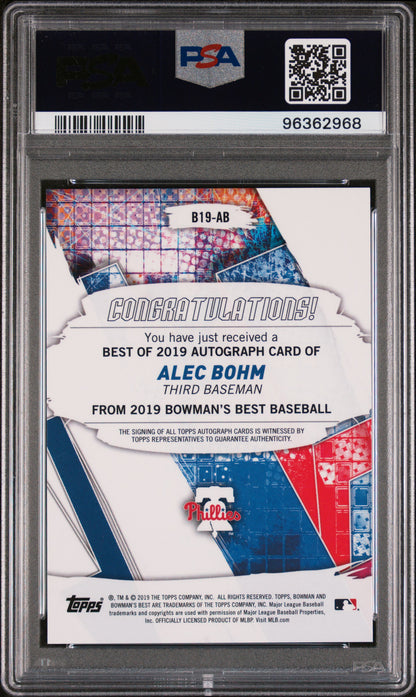 2019 Bowman's Best Alec Bohm Green Refractor Auto 82/99 PSA 10