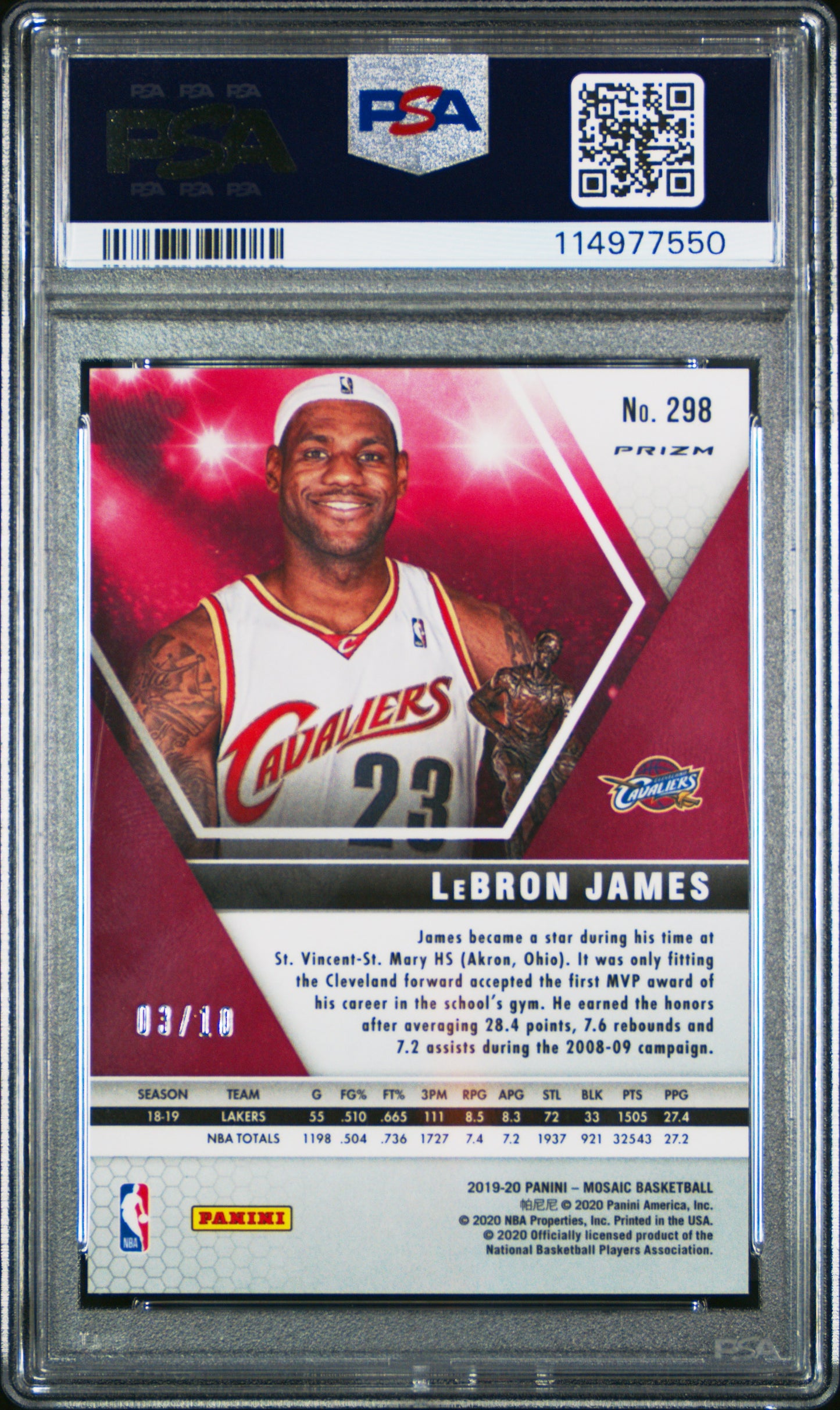 2019-20 Mosaic Lebron James Green Swirl /10 MVPs PSA 9