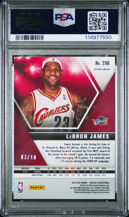 2019-20 Mosaic Lebron James Green Swirl /10 MVPs PSA 9