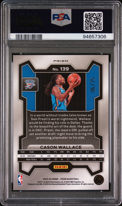 2023 Panini Prizm Cason Wallace #139 Purple Fast Break PSA