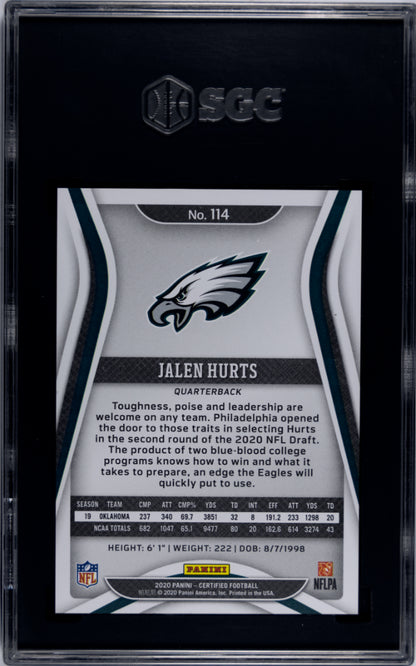 2020 Certified Jalen Hurts Mirror Orange /199 SGC 10 RC