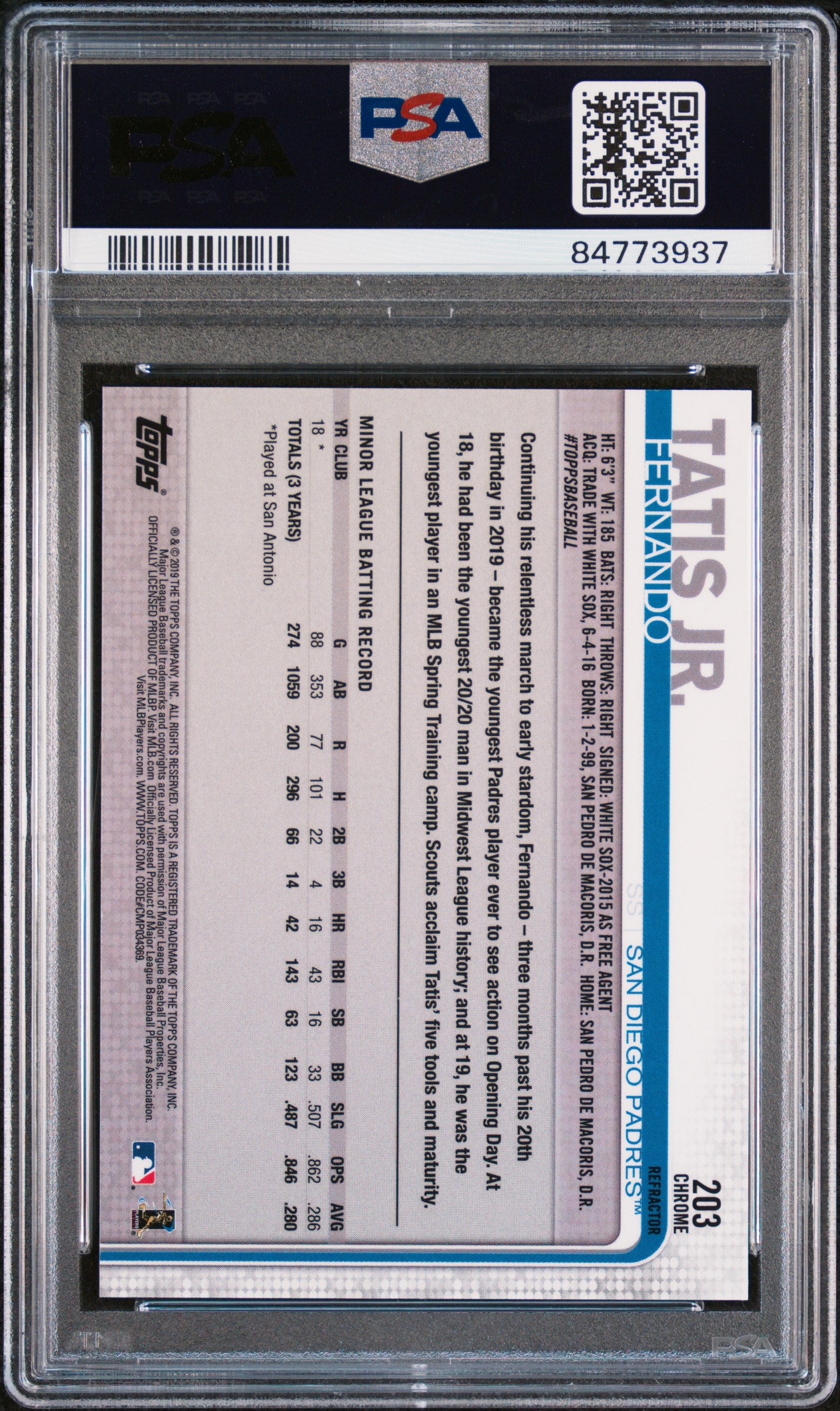 2019 Topps Chrome Fernando Tatis Jr Pink Rookie PSA 10