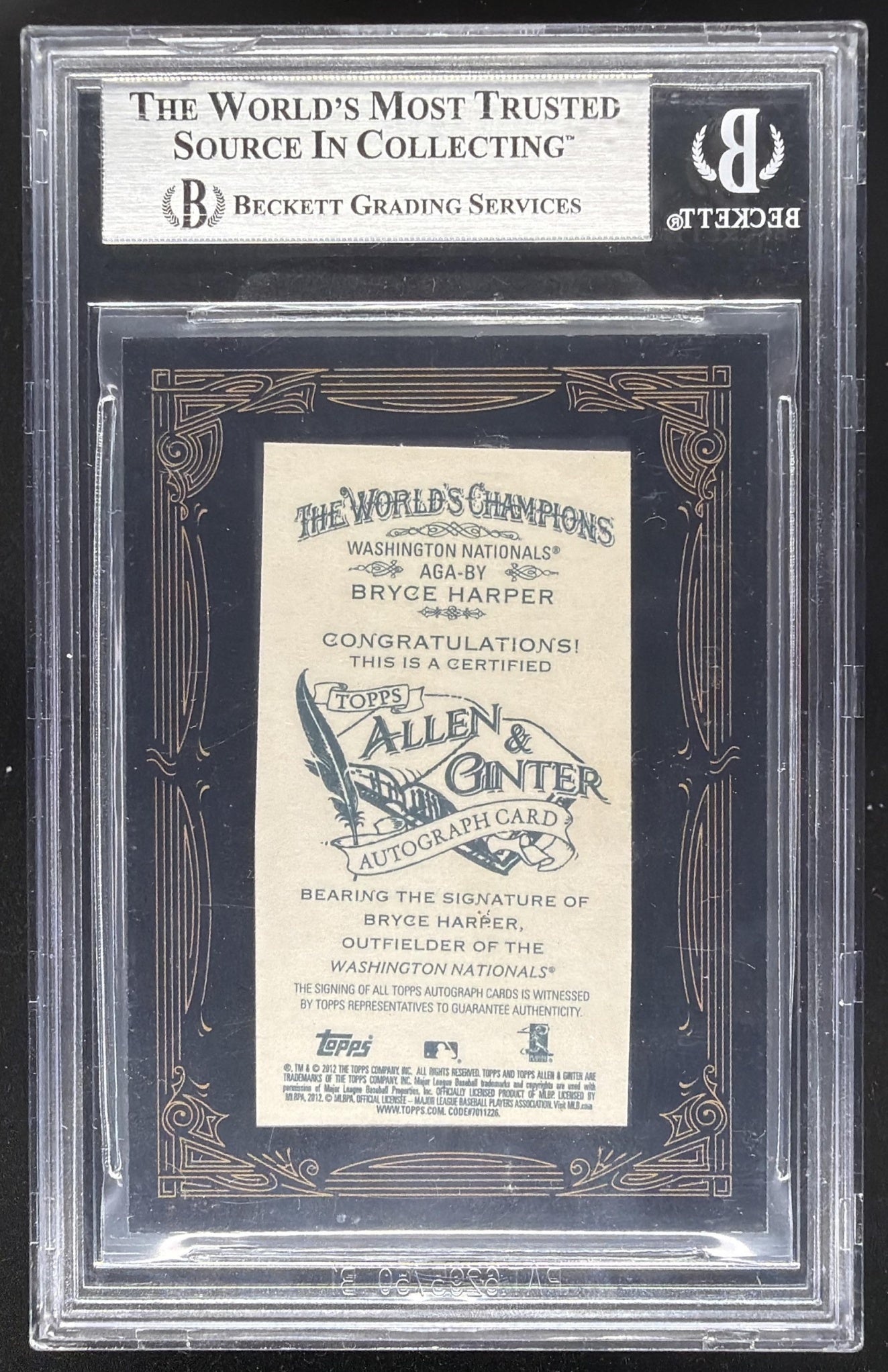 2012 Topps Allen & Ginter Bryce Harper #AGA-BY Auto RC BGS 8.5