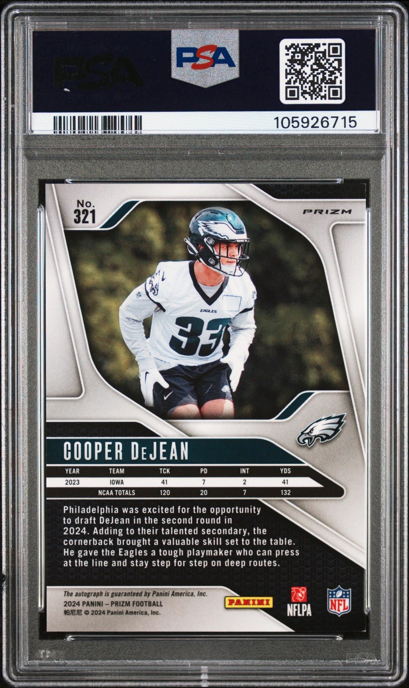 2024 Prizm Cooper DeJean Silver Auto PSA 9 RC
