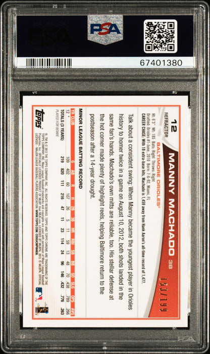 2013 Topps Chrome Manny Machado #12 Blue Refractor 158/199 RC Orioles PSA 9