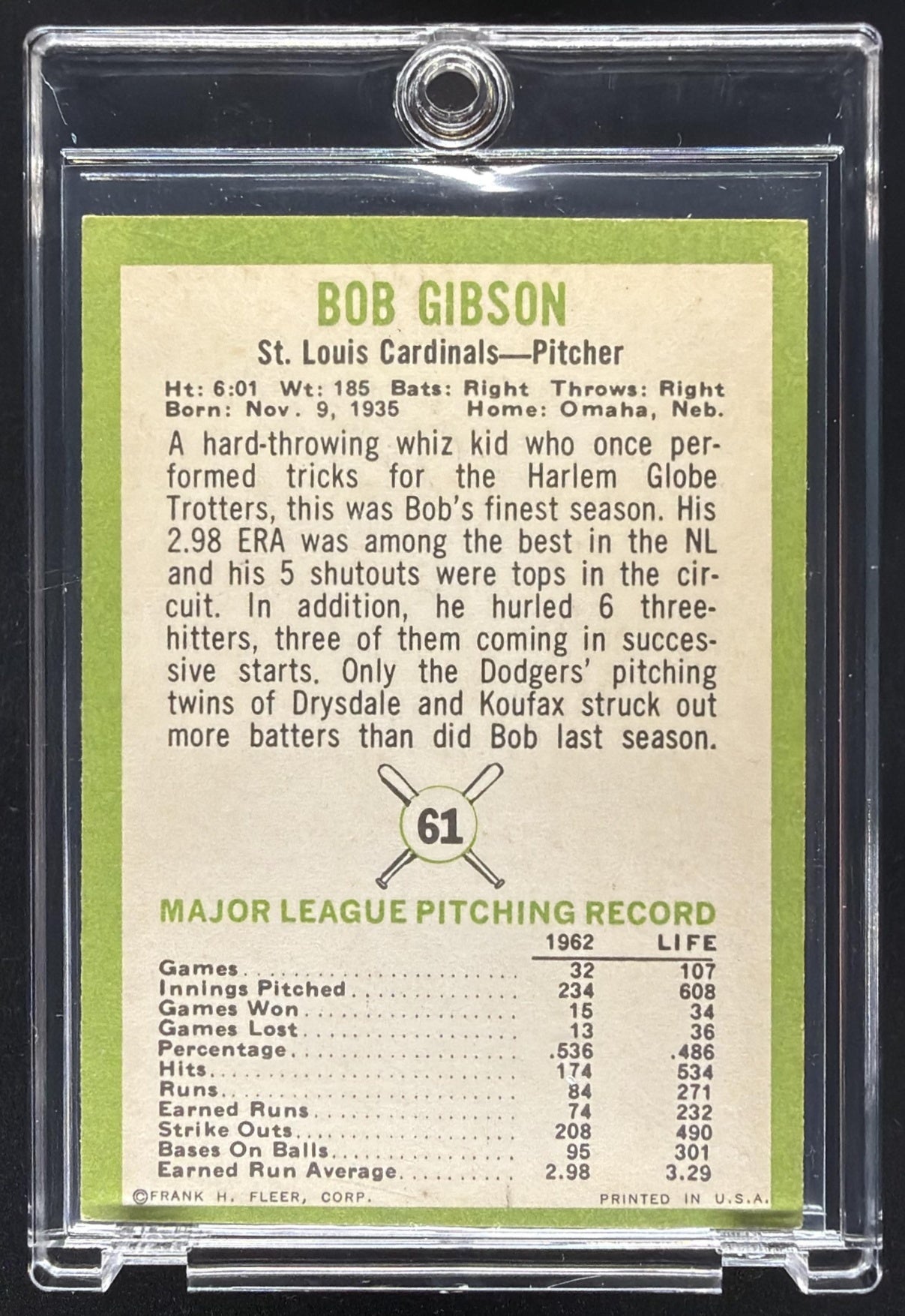1963 Fleer Bob Gibson #61