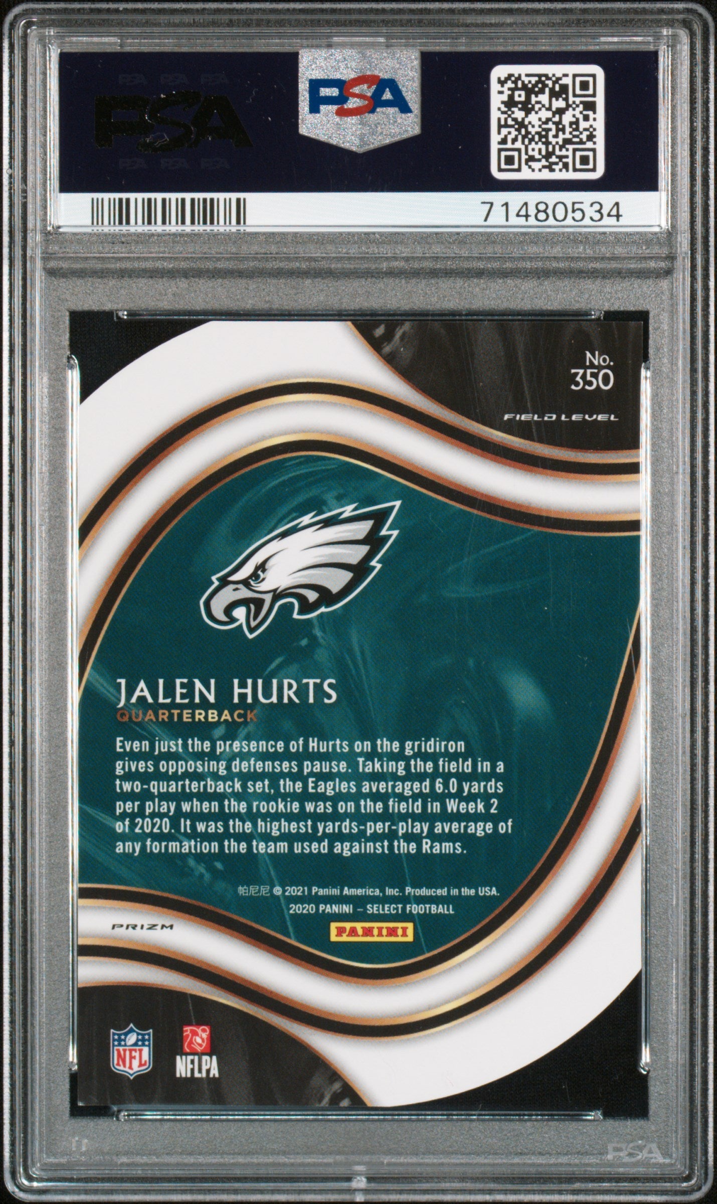 2020 Select Jalen Hurts Field Level Tri-Color Prizm Die-Cut PSA 10 RC