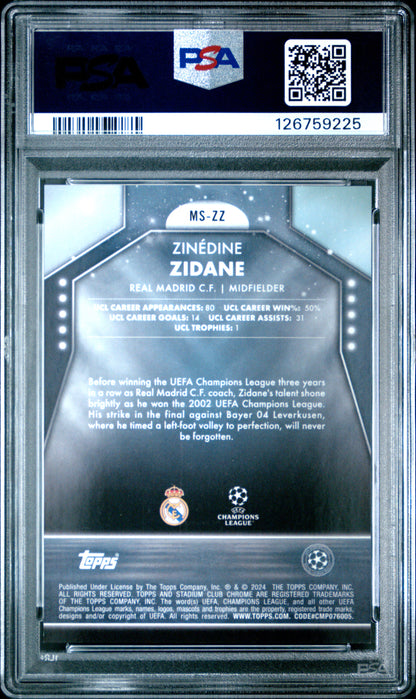 2023-24 Topps Stadium Club Chrome Zinedine Zidane Black /10 Main Stage PSA 9