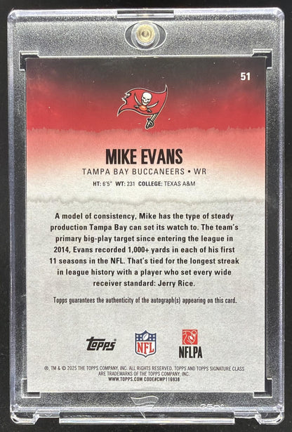 2025 Topps Signature Class Mike Evans #51 Chrome Auto Orange Lava Refractor /50