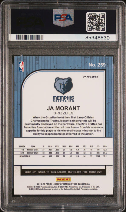 2019-20 Hoops Premium Stock Ja Morant Purple Disco Rookie PSA 10