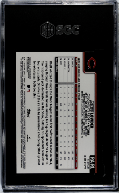 2025 Topps Chrome Rhett Lowder #RA-RL Auto Blue RayWave /150 RC SGC 9.5