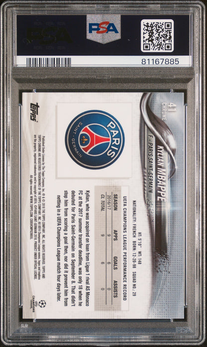 2017 Topps Chrome UCL Kylian Mbappe Rookie PSA 10