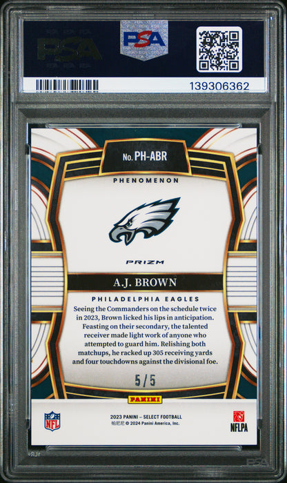 2023 Panini Select A.J. Brown #PH-ABR Phenomenon Green Prizm 5/5 Eagles PSA 10