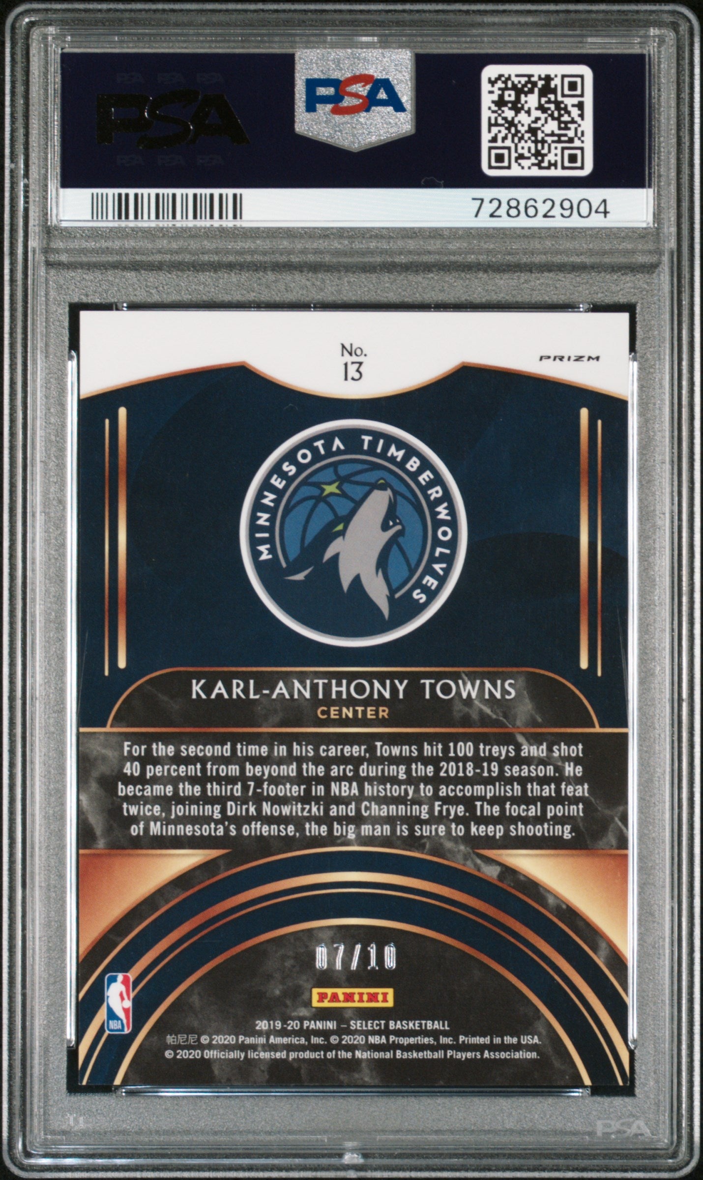 2019-20 Select Karl Anthony Towns Gold /10 Select Company PSA 10