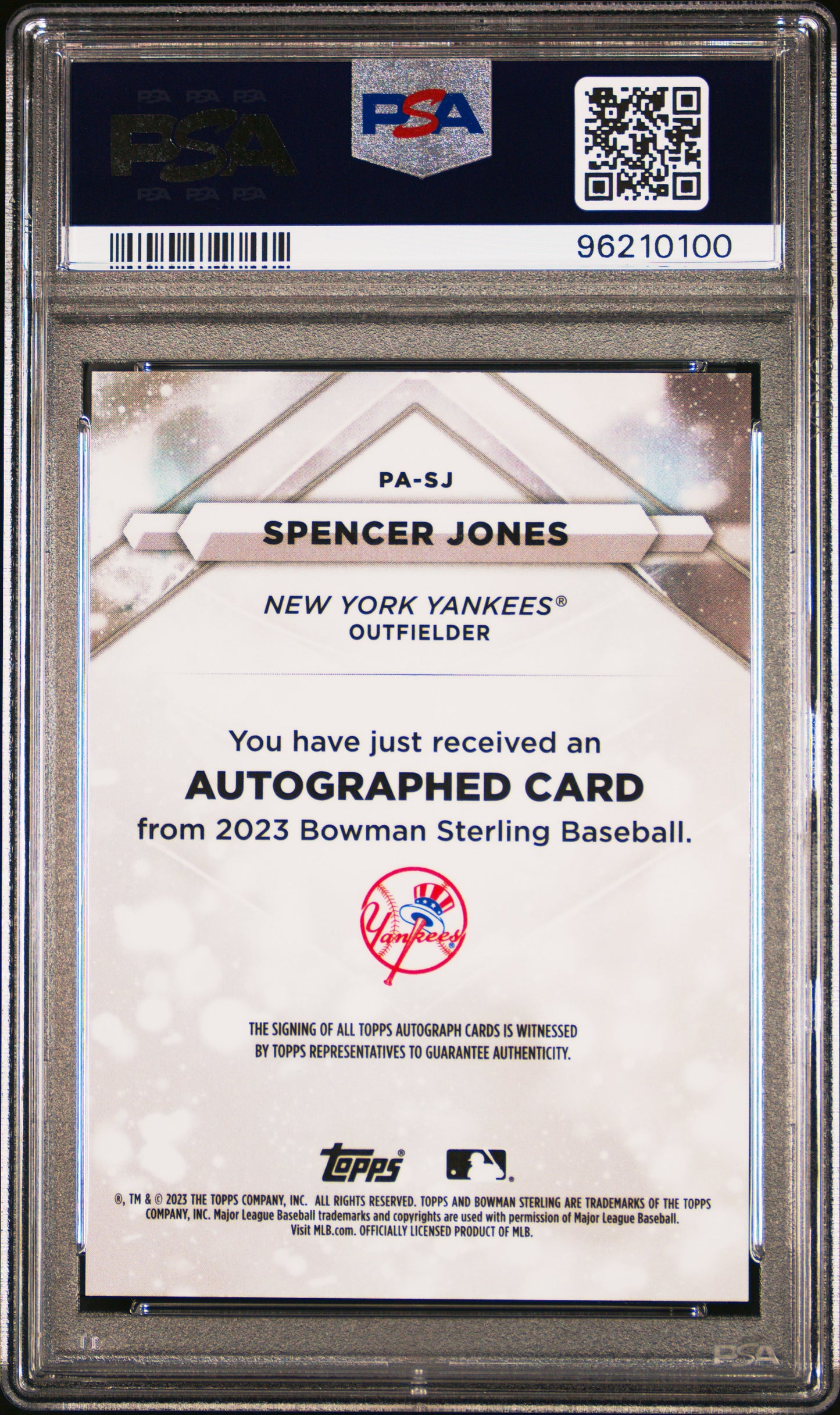2023 Bowman Sterling Spencer Jones Blue Auto /25 PSA 10