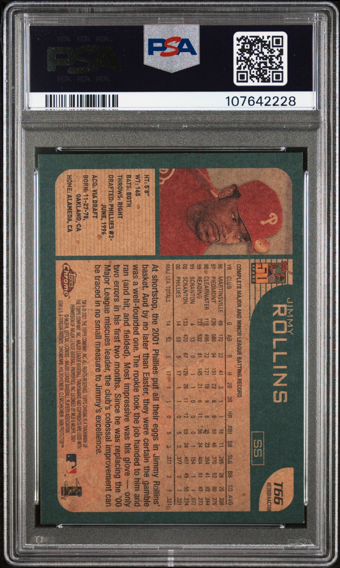 2001 Topps Chrome Traded Jimmy Rollins Retrofractor Rookie PSA 8