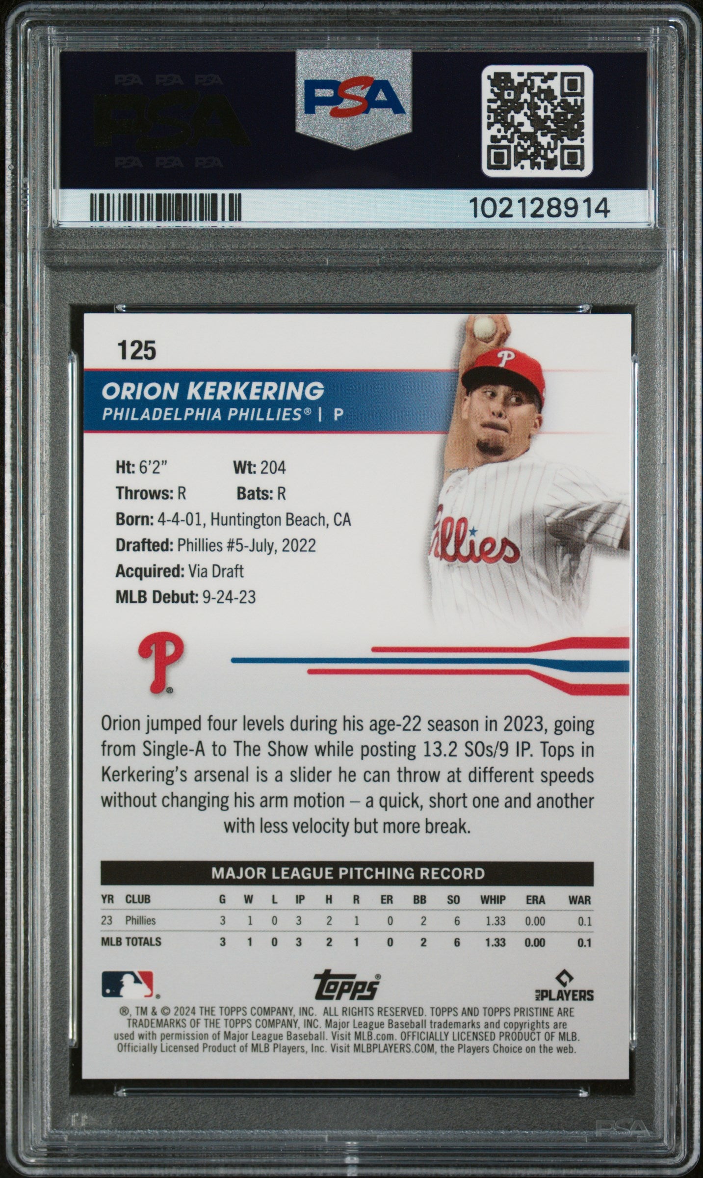 2024 Pristine Orion Kerkering Pink Refractor 08/15 PSA 10 RC