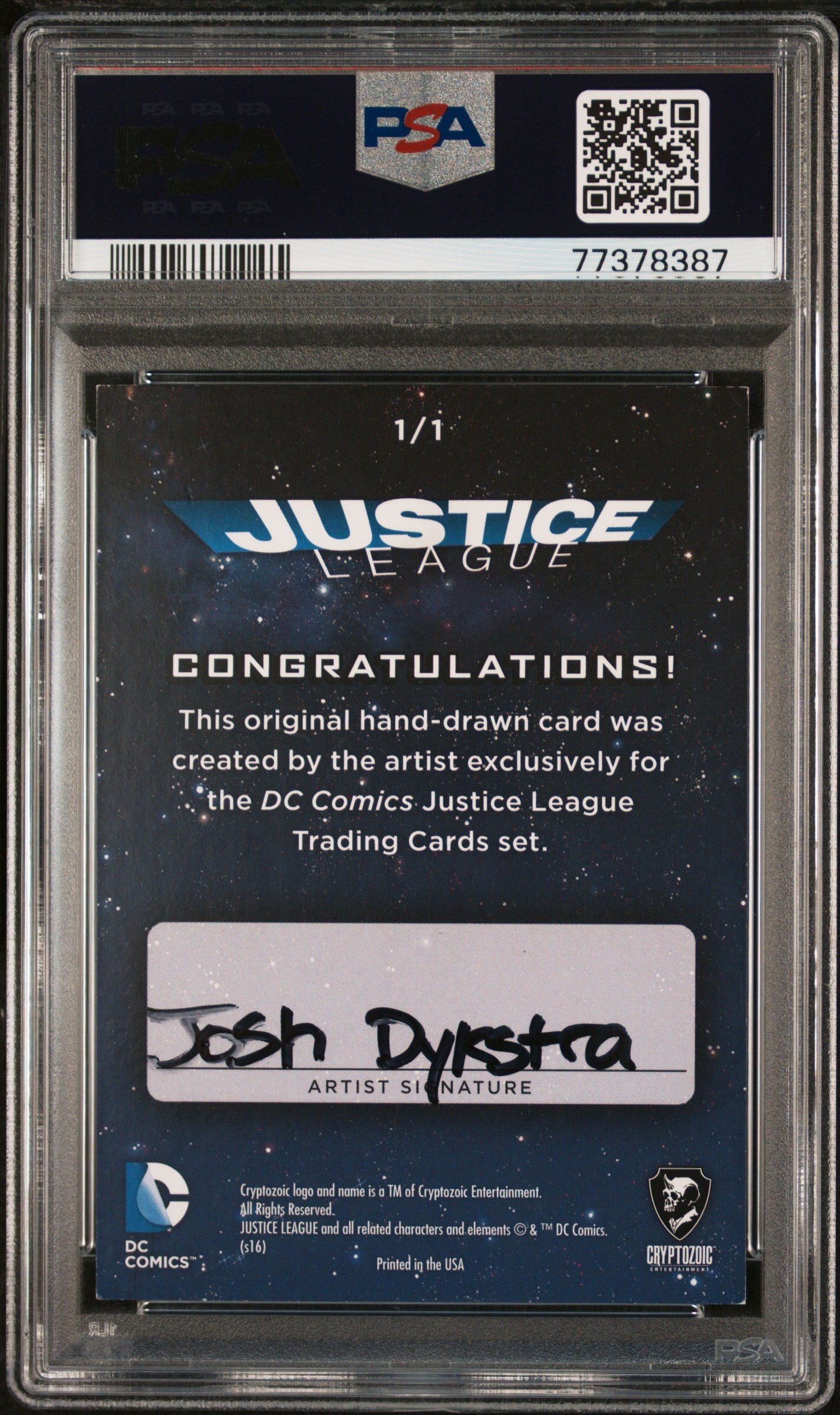 2016 DC Comics Justice League Josh Dykstra Sketch Batman 1/1 PSA Authentic