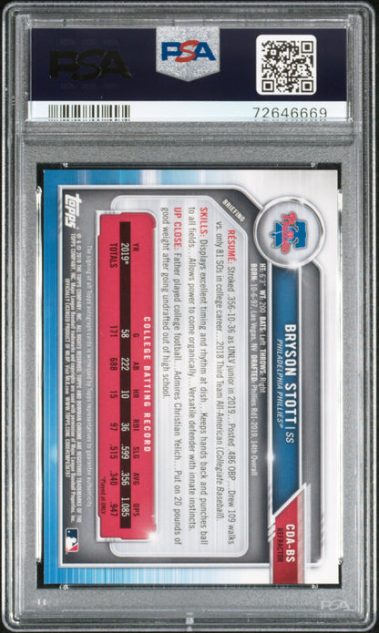 2019 Bowman Chrome Bryson Stott Rookie Auto /499 PSA 9
