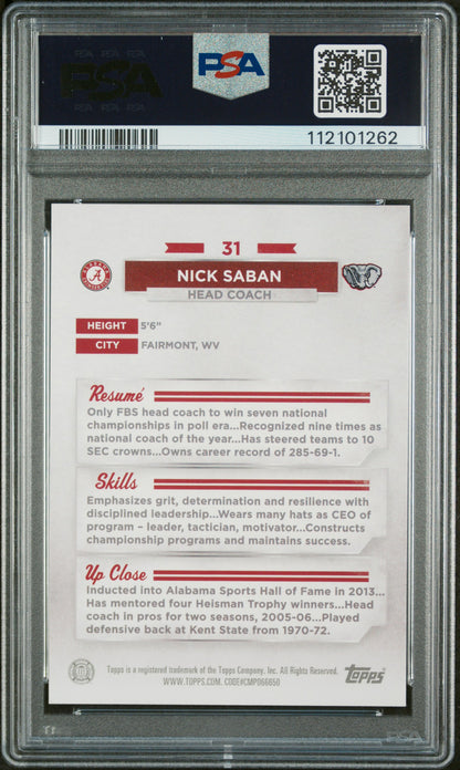 2023 Bowman U Alabama Nick Saban Blue /99 PSA 10