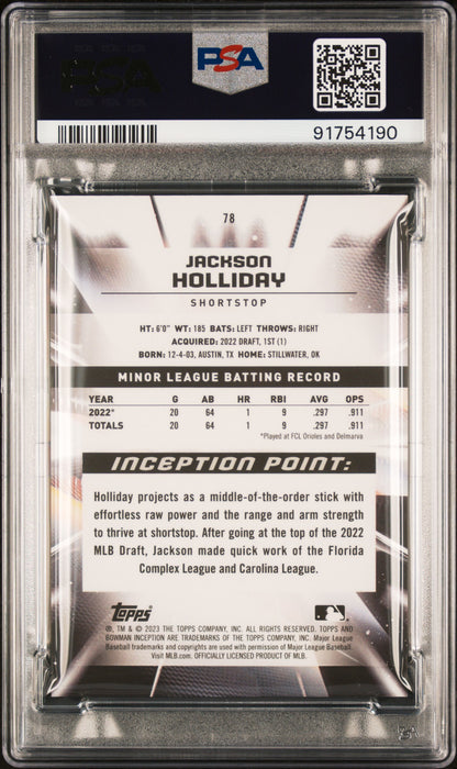2023 Bowman Inception Jackson Holliday Gold Rookie /50 PSA 10