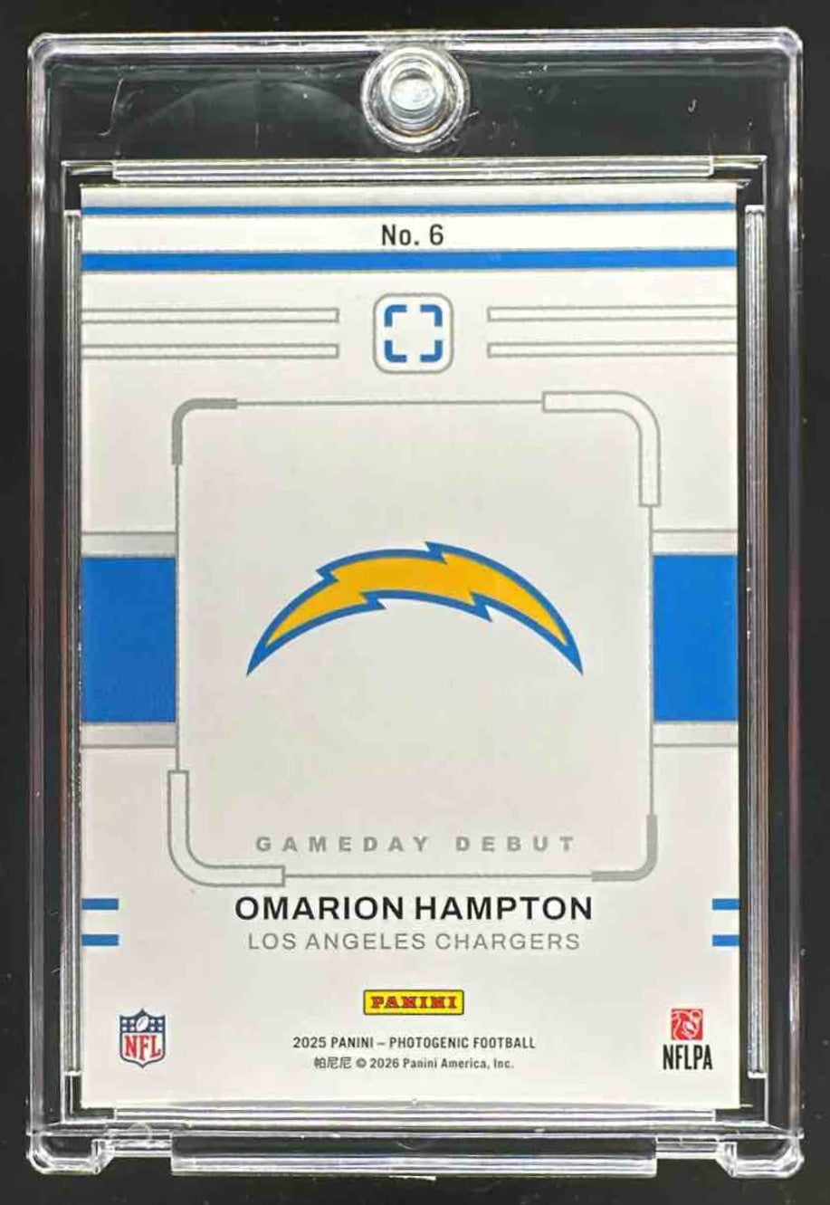 2025 Panini PhotoGenic Omarion Hampton #6 Gameday Debut Gold 4/10 RC