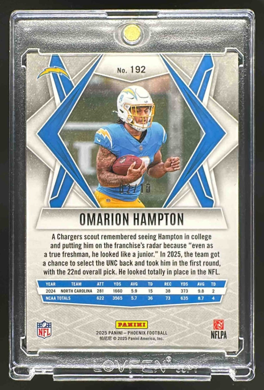 2025 Panini Phoenix Omarion Hampton #192 Gold Seismic 1/10 RC