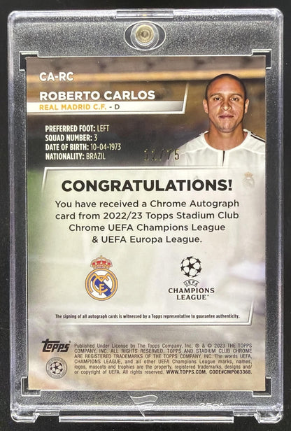 2023 Topps Stadium Club Chrome Roberto Carlos #166b Blue Wave Auto /75