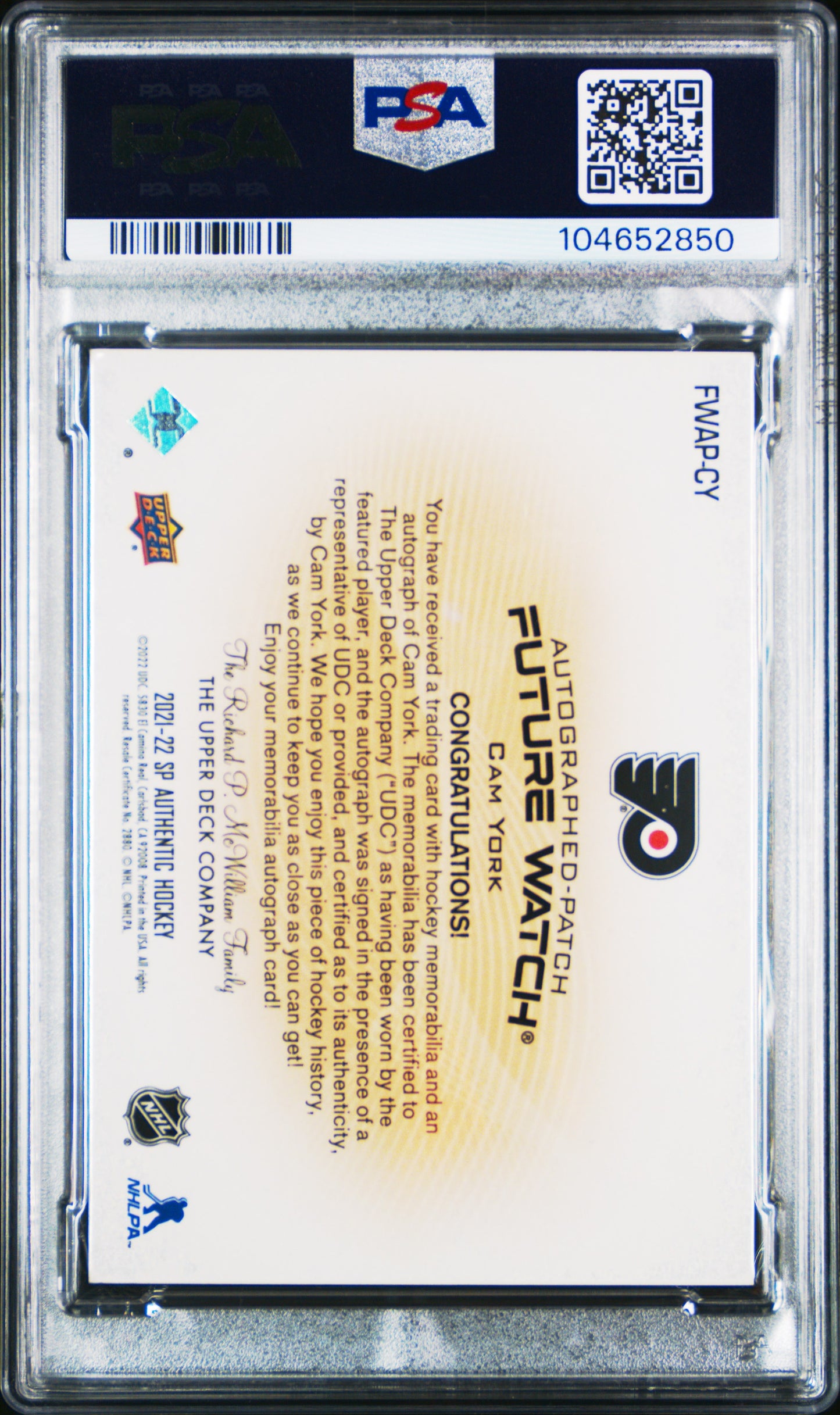 2021 SP Authentic Cam York Future Watch Patch Auto 042/100 PSA 9 RC