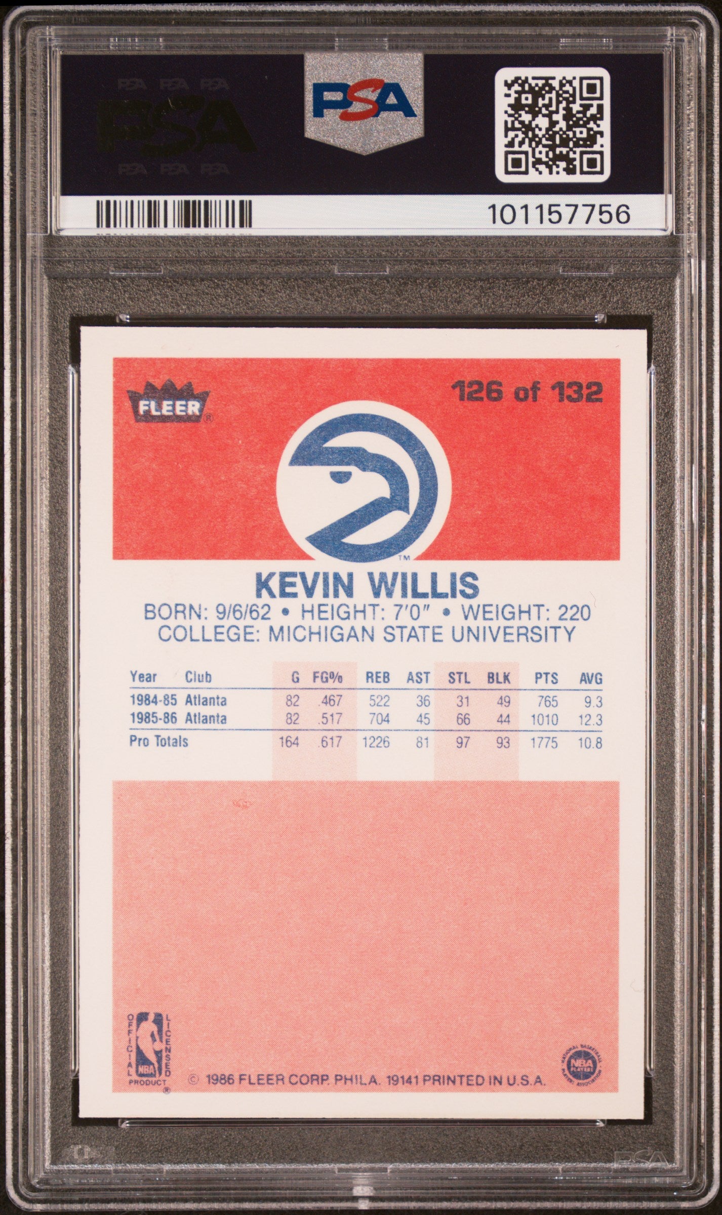 1986 Fleer Kevin Willis #126 PSA