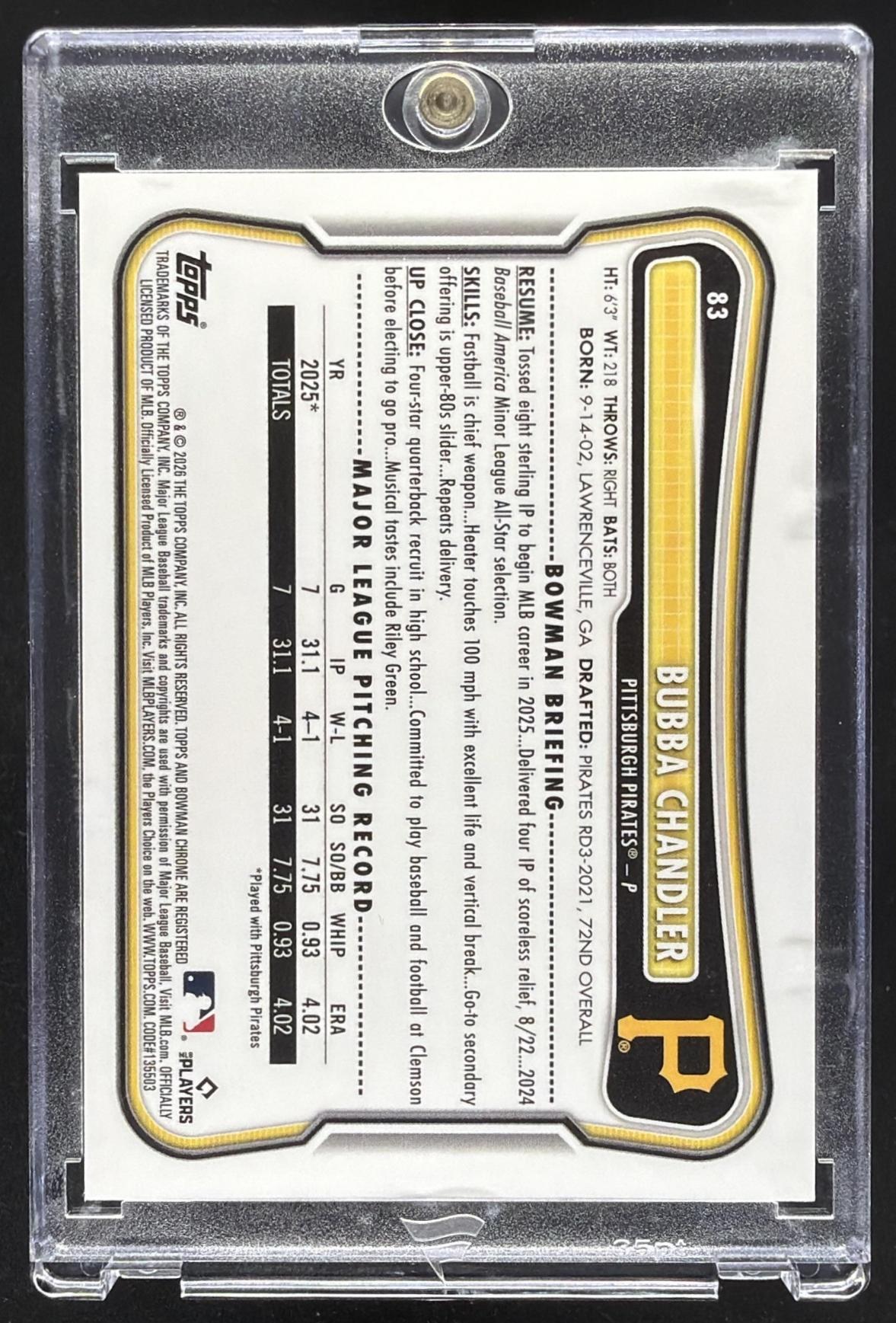 2026 Bowman Bubba Chandler #83 Etched In Glass Variation SSP