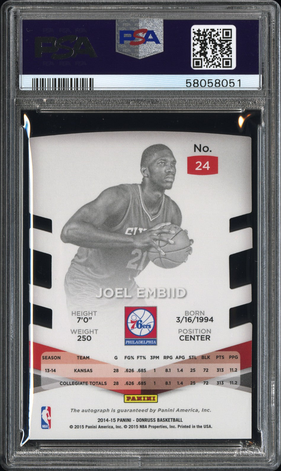 2014-15 Donruss Joel Embiid Die Cut Rookie Auto /99 PSA 9