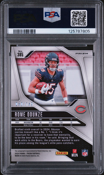 2024 Prizm Rome Odunze Red Wave Auto /149 Rookie PSA 9
