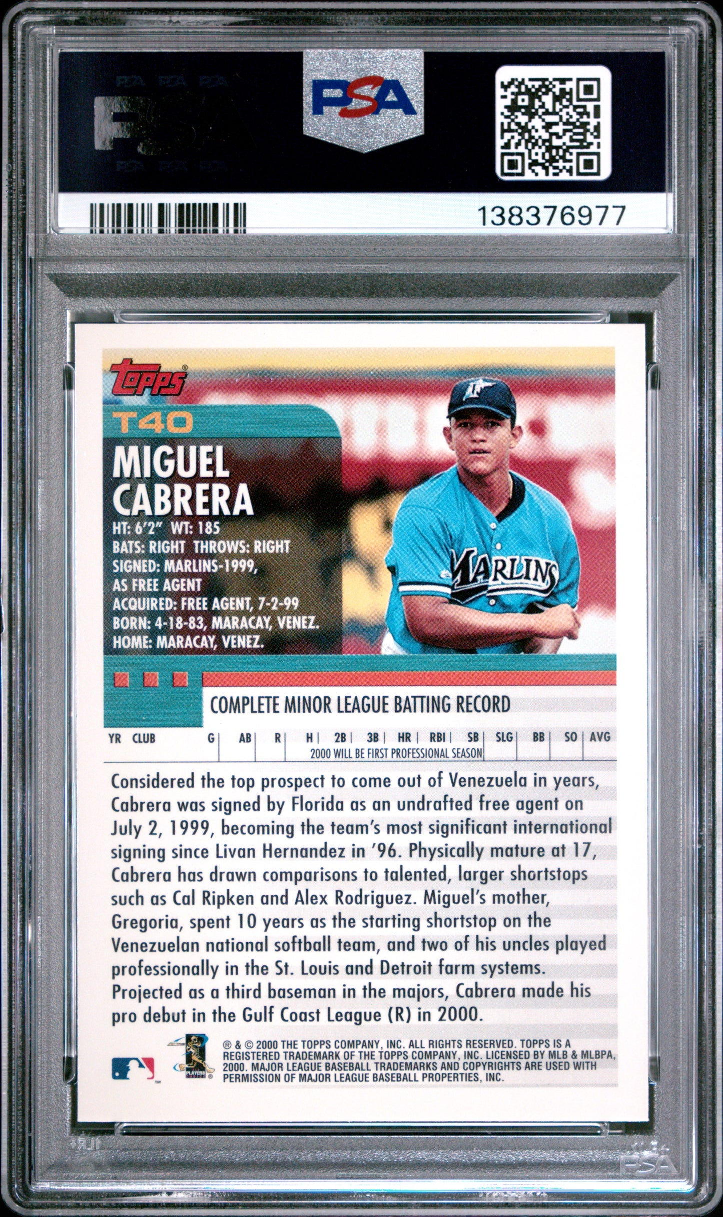 2000 Topps Traded Miguel Cabrera Rookie PSA 9