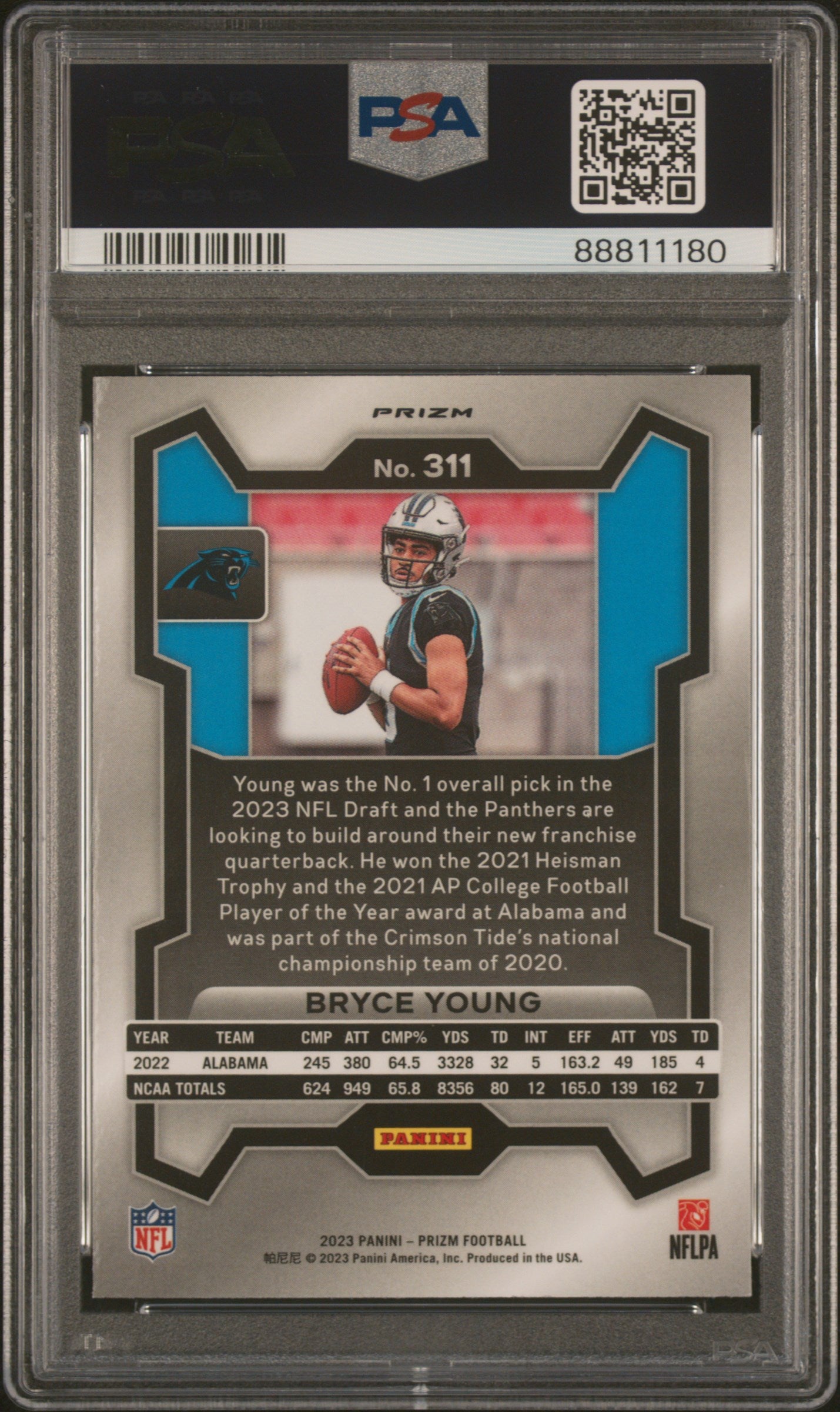 2023 Panini Prizm Bryce Young #311 Lazer RC PSA 10