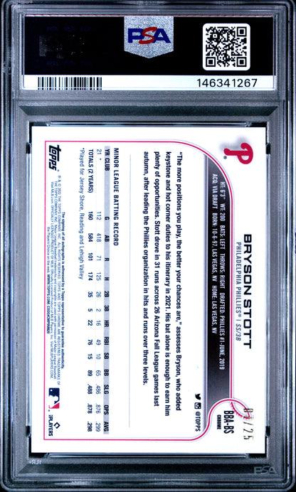 2022 Topps Chrome Ben Baller Edition Bryson Stott Auto Orange /25 RC PSA 10