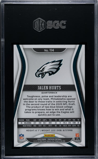 2020 Certified Jalen Hurts Orange Rookie 1/199 SGC 10