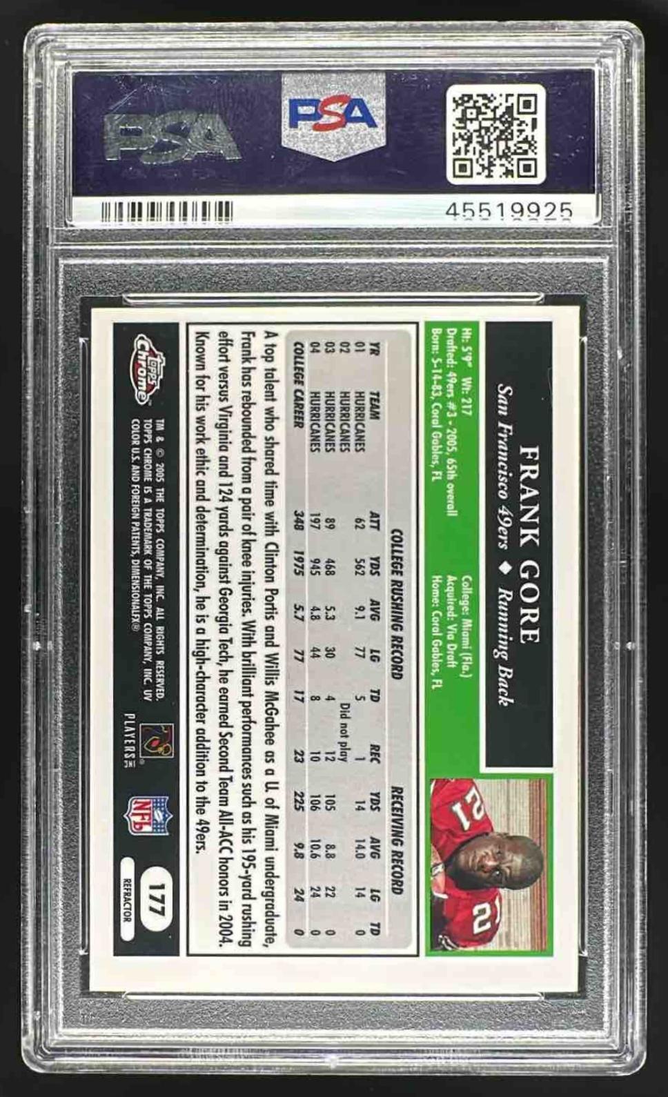 2005 Topps Chrome Frank Gore #177 50th Anniversary Rookies Refractor RC PSA 8