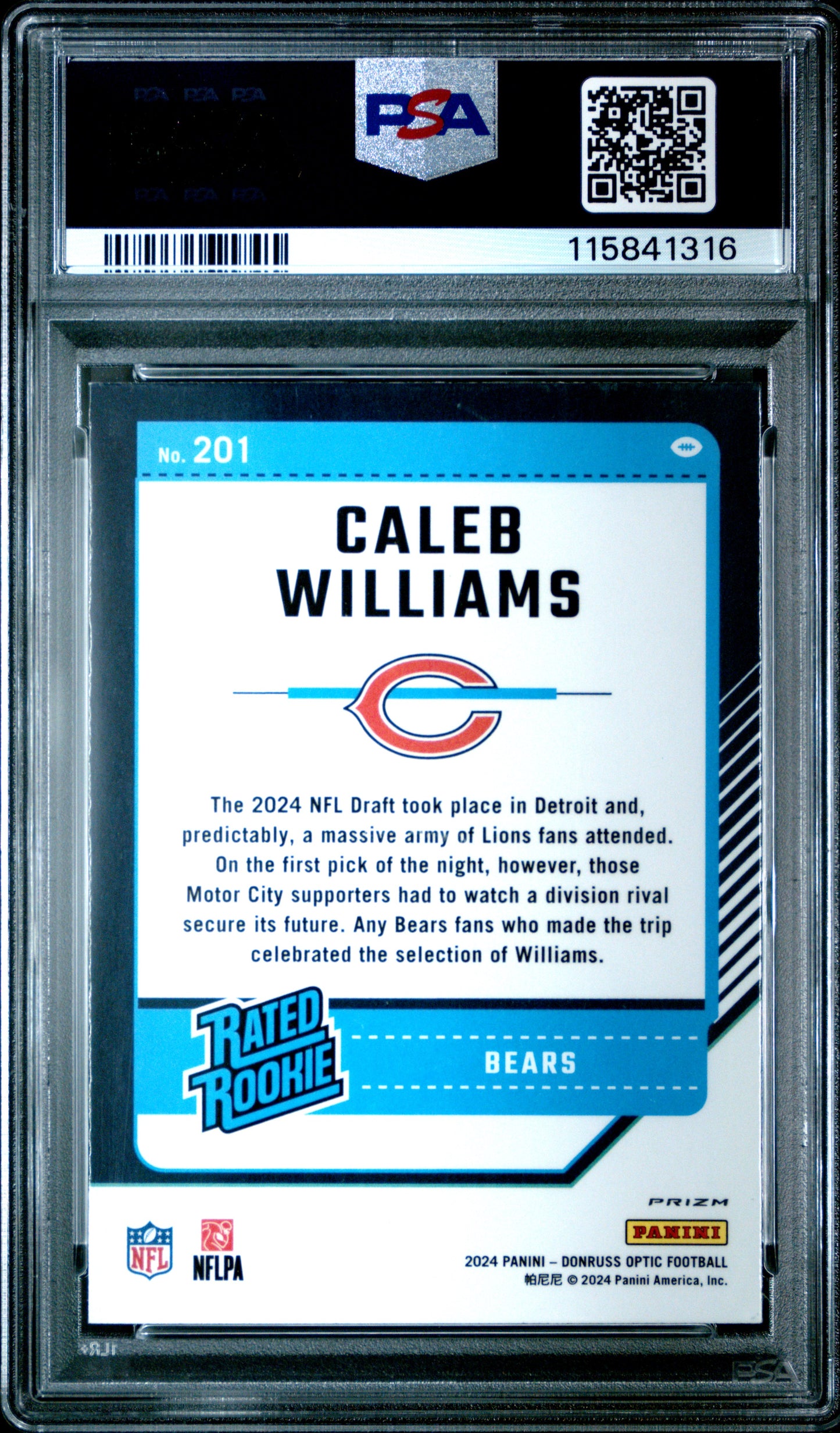 2024 Optic Caleb Williams Purple Shock Rookie PSA 10