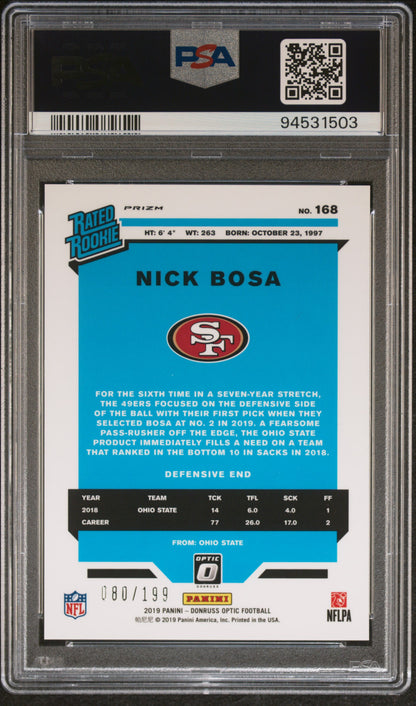 2019 Optic Nick Bosa Orange Rookie /199 PSA 10