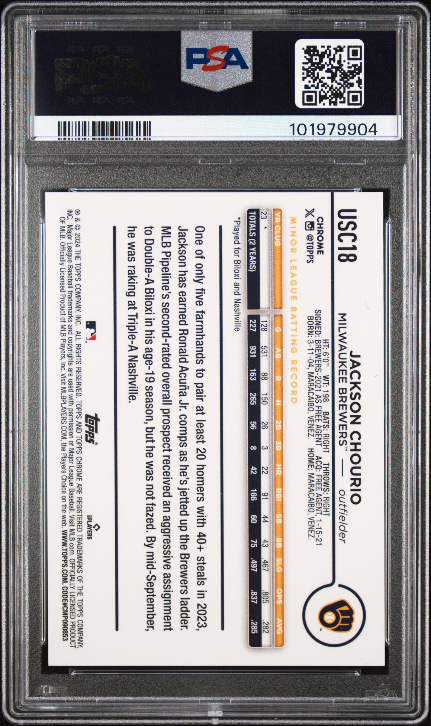 2024 Topps Chrome Update Jackson Chourio SP Gold Speckle /50 PSA 10