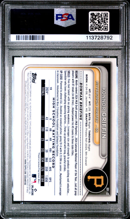 2024 Bowman Chrome Konnor Griffin Yellow Sapphire /75 PSA 9