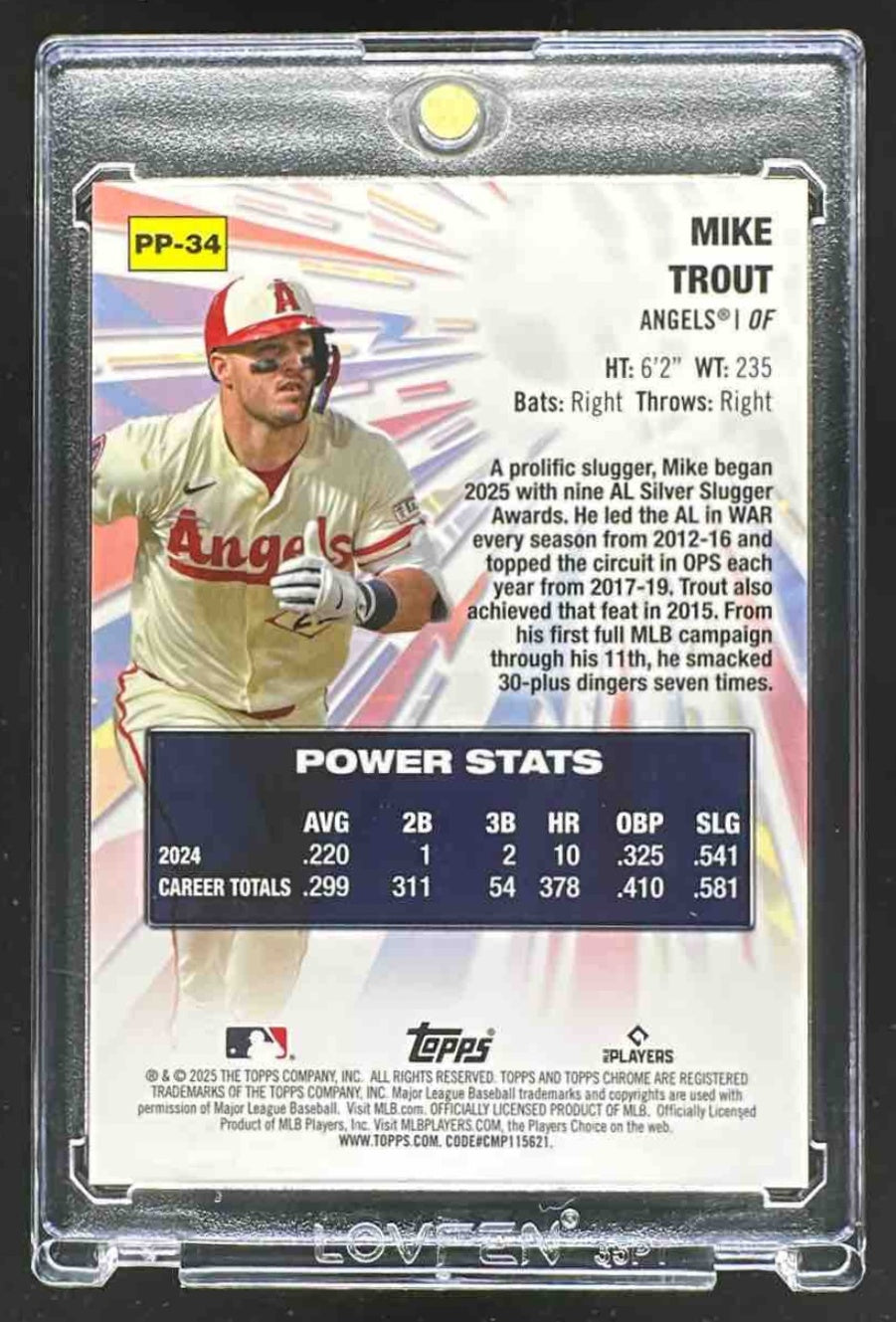 2025 Topps Chrome Update Mike Trout #PP-34 Power Players Black Refractor 3/10