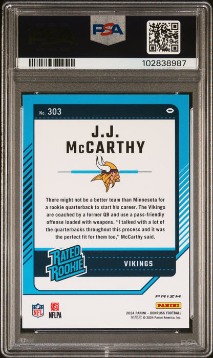 2024 Donruss JJ McCarthy Optic Preview Holo PSA 10 RC