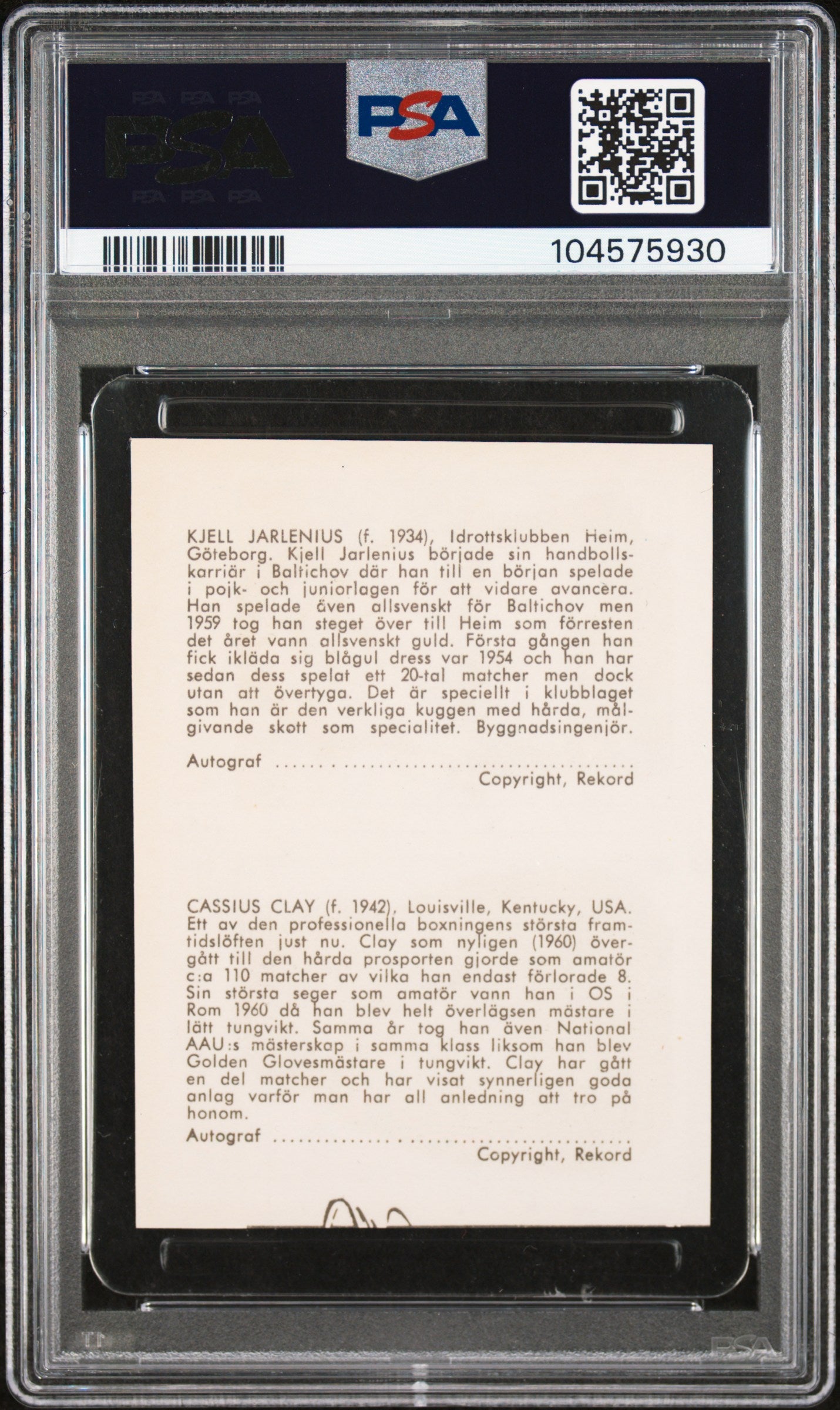 1962 Swedish Rekord Journal Cassius Clay Muhammad Ali Kjell Jarlenius PSA 2