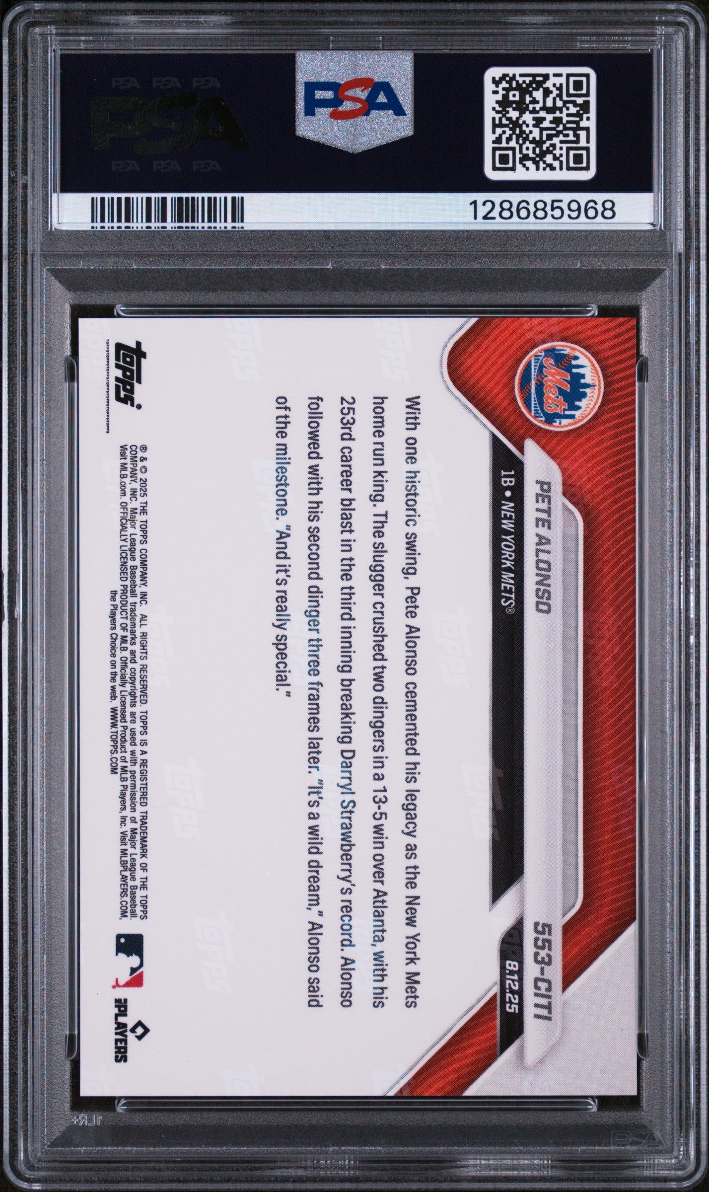 2025 Topps Now Pete Alonso #553 Orange Foil PSA 10