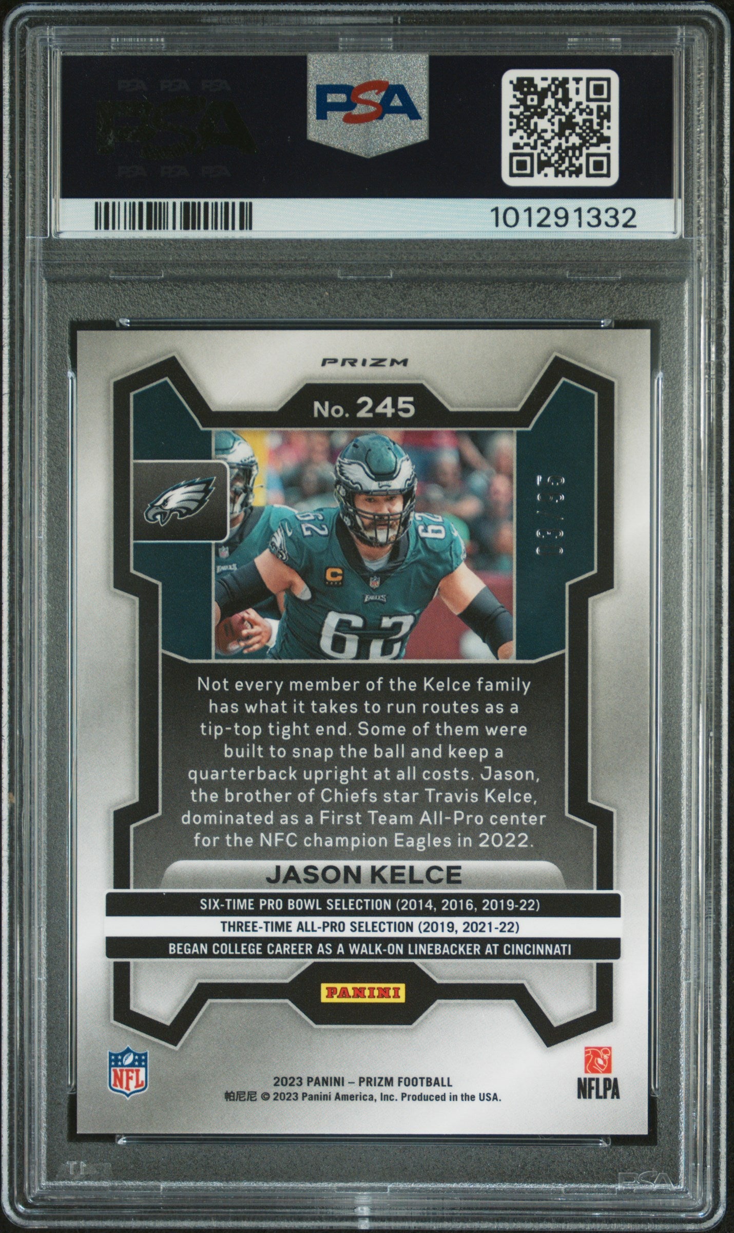 2023 Prizm Jason Kelce No Huddle Blue Disco /95 PSA 10