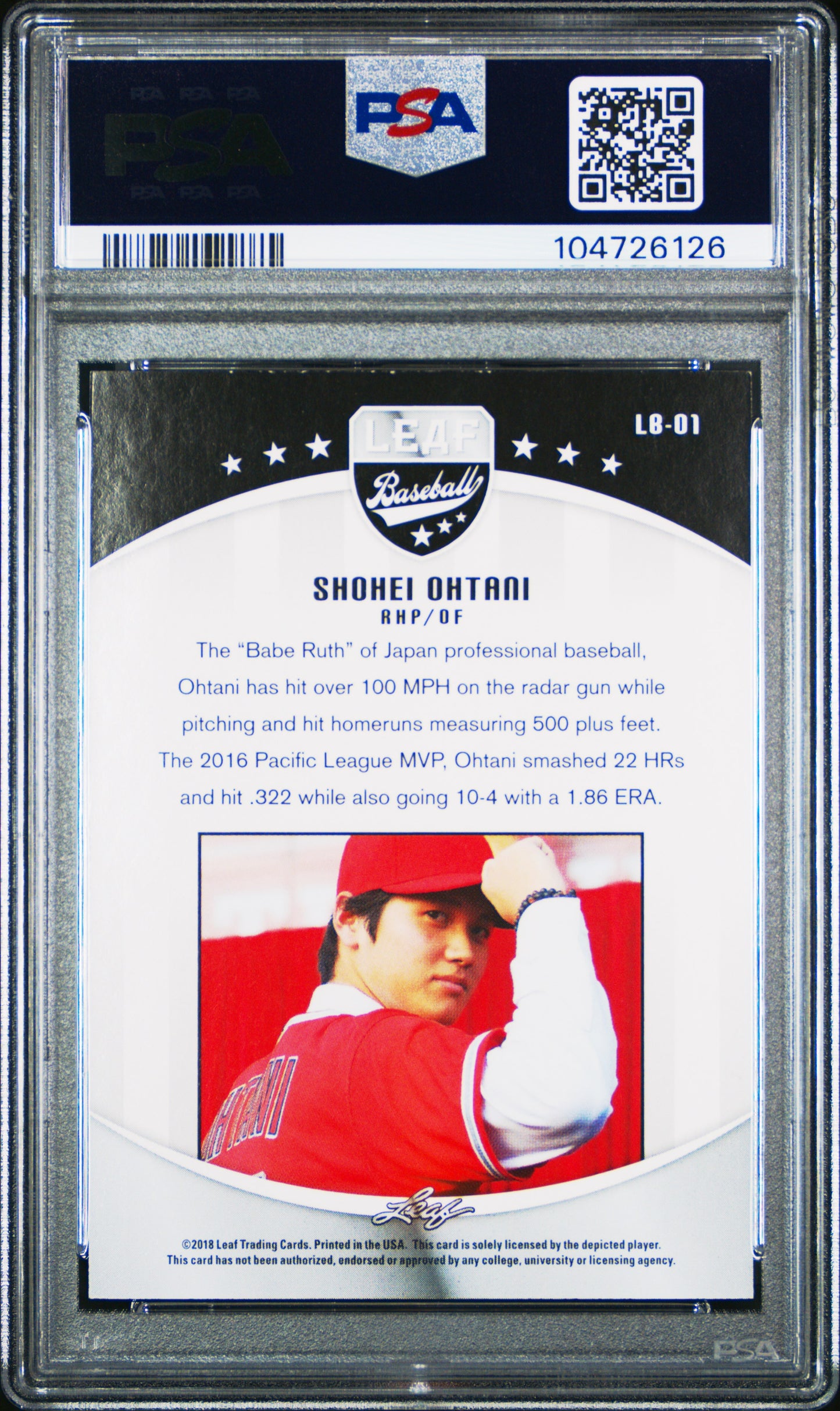2018 Leaf Ohtani Shohei Ohtani Blue 38/50 PSA 9 RC